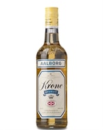 Flaske Aalborg Krone akvavit med gylden farve og krone-motiv