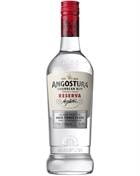 Klar flaske med hvidt og sølv etikette, Angostura Reserva White