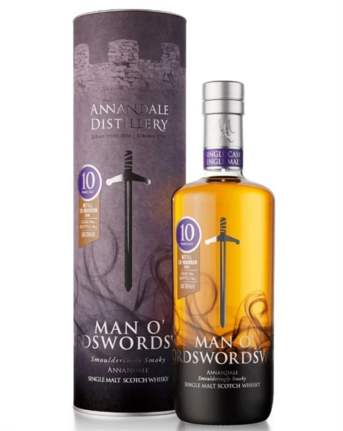 Annandale 10 år Man O\' Sword Cask 39 flaske, tørvet Lowland Single Malt Scotch Whisky