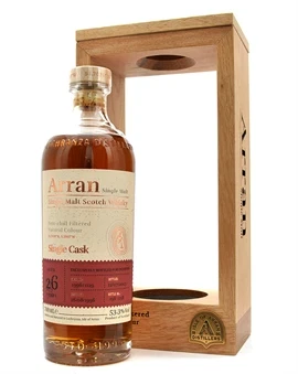 Flaske Arran Single Cask Whisky lagret 26 år på sherryfad fra Lochranza Destilleri