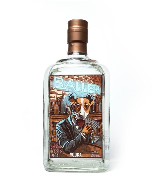 Baller Vodka flaske med dobbeltsidet gadekunstetiket fra London