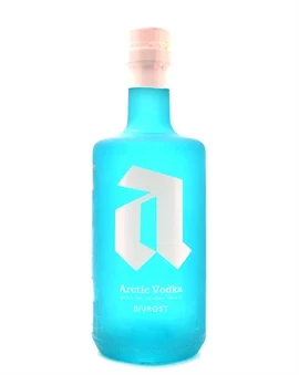 Bivrost Arctic Vodka flaske med nordlysinspireret etiket fra Arktisk Norge
