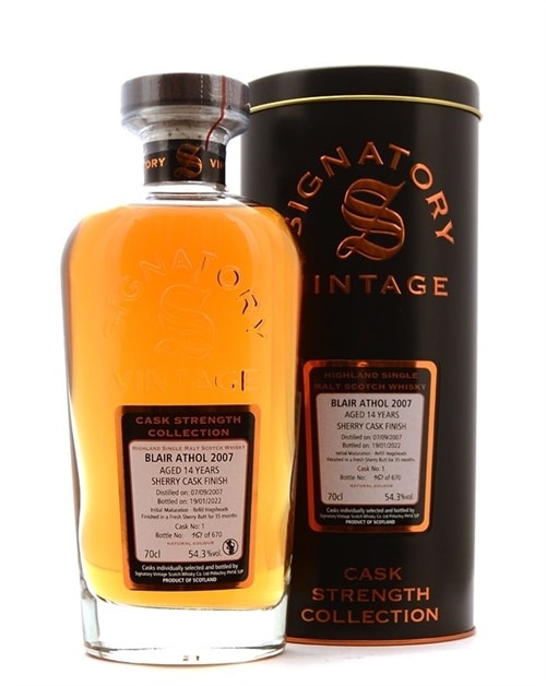 Blair Athol Signatory Cask Strength flaske med mørk sherrywhisky