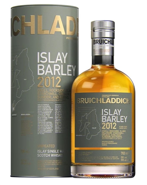 Flaske Bruichladdich Islay Barley 2012 fra otte gårde på Islay
