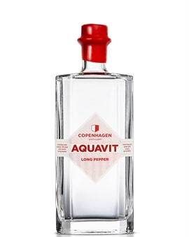 Flaske Copenhagen Distillery Long Pepper Akvavit med enkelt hvidt etiket