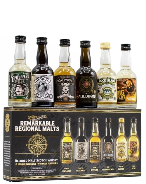 Douglas Laing Remarkable Regional Malts miniaturesæt med seks whiskyflasker