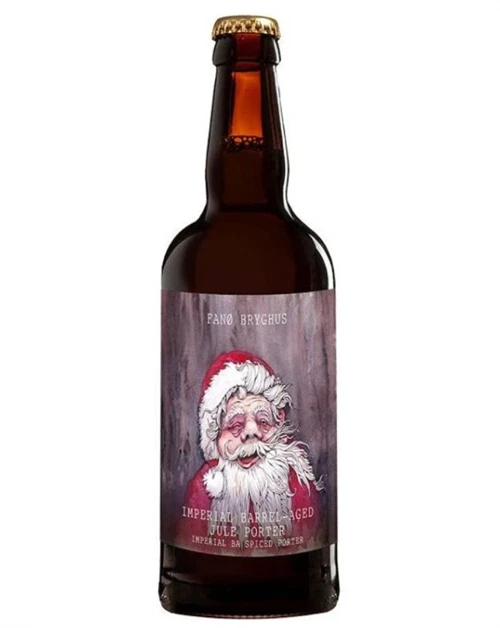 Mørk ølflaske med Barrel Aged Jule-Blend julebryg fra Fanø Bryghus