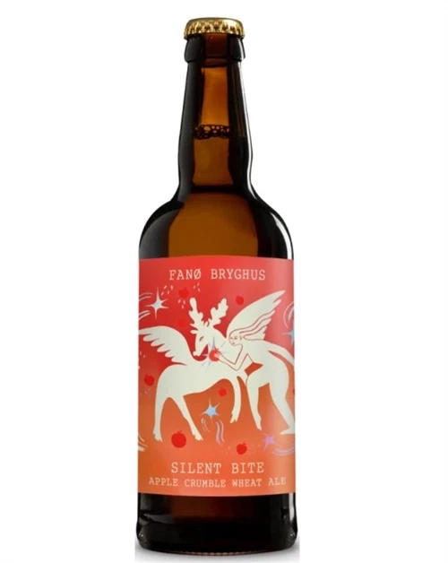 Gylden ølflaske med Silent Bite Apple Crumble Wheat Ale fra Fanø Bryghus