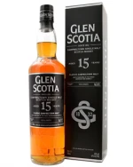 Glen Scotia 15 år flaske med sølvskrift på mørk etiket