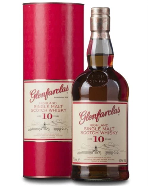 Glenfarclas 10 år flaske med gylden sherrymodnet Speyside-whisky