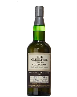 Glenlivet Cellar Collection flaske med gulddetaljer og etiket i vintage-stil