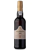 Gylden, halv flaske Graham's 20 År Tawny Portvin med etiket i brune toner
