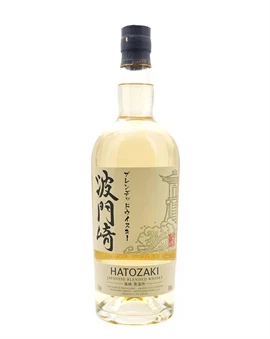 Hatozaki-flaske med blåt fyrtårn-motiv på etiketten
