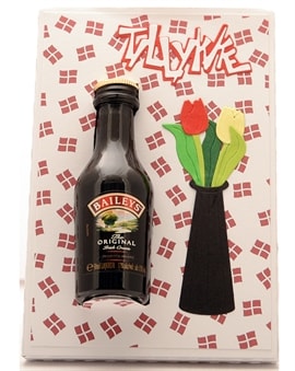 Kort - Lykønskningskort med Baileys flaske 5 cl