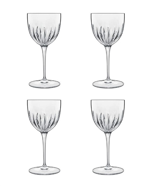 Fire klare Nick og Nora cocktailglas med slank stilk