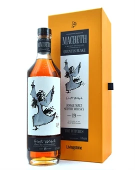 Macbeth First Witch Ardbeg Islay Single Malt Scotch Whisky flaske med heks-illustration