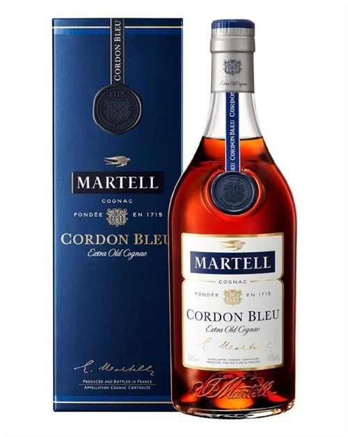 Flaske Martell Cordon Bleu XO fransk cognac med kongeblå etikette