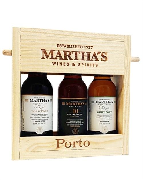 Gaveæske med tre miniflasker tawny portvin
