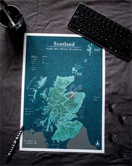 Matte Scottish Distillery Map 42x59,4 cm Plakat A2