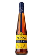 Gylden flaske græsk Metaxa-brandy med klassisk etiket
