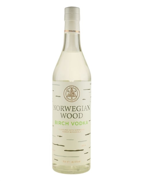 Norwegian Wood vodkaflaske med birkemotiv fra Oslo Håndverksdestilleri