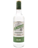 Klar flaske økologisk svensk akvavit med grønt etiket