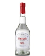 Høj flaske med klar sprit og enkelt etiket