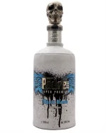 Padre Azul Blanco Tequila flaske med blåt læderlook og kranieprop