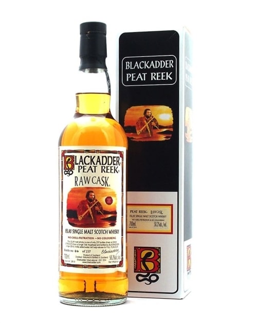 Blackadder Raw Cask Peat Reek flaske med håndskrevet etiket