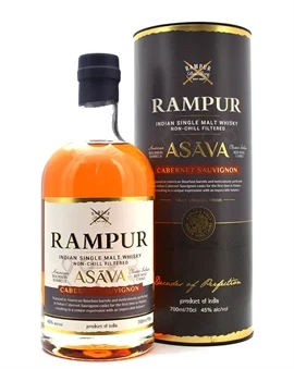 Flaske Rampur Asava Single Malt Whisky med vinfad-finish