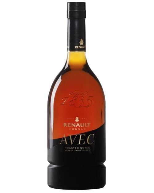 Flaske Renault Avec cognac med klassisk etikette og rødbrun væske