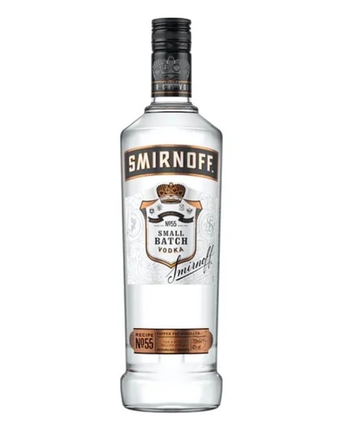 Smirnoff No. 55 Black flaske med sort etiket og guldfarvet ørn