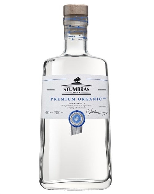 Stumbras Premium Organic Vodka flaske i klart glas med grøn etiket