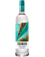 Klar flaske med grøn etikette og palmemotiv, Takamaka Blanc