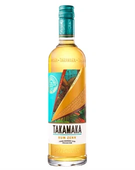 Klar flaske med lysegul etikette og palmemotiv, Takamaka Zenn