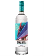 Klar flaske med turkis etikette og palmemotiv, Takamaka Coco