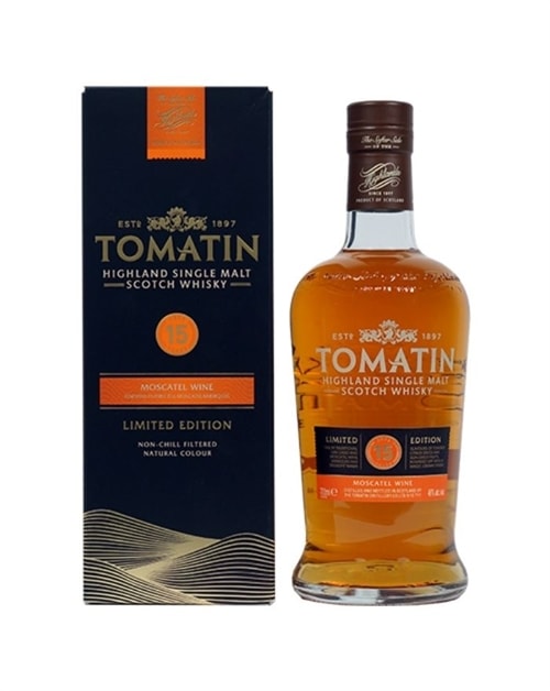 Tomatin 15 år Moscatel Wine Cask Single Highland Malt Whisky flaske fra Tomatin