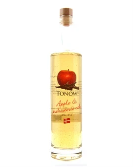 Flaske Tonow Moseeg dansk æblebrandy med dyb mørk farve