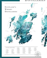 Watercolour Scottish Whisky Distillery Map Turquoise 29,7x42 cm Plakat A3