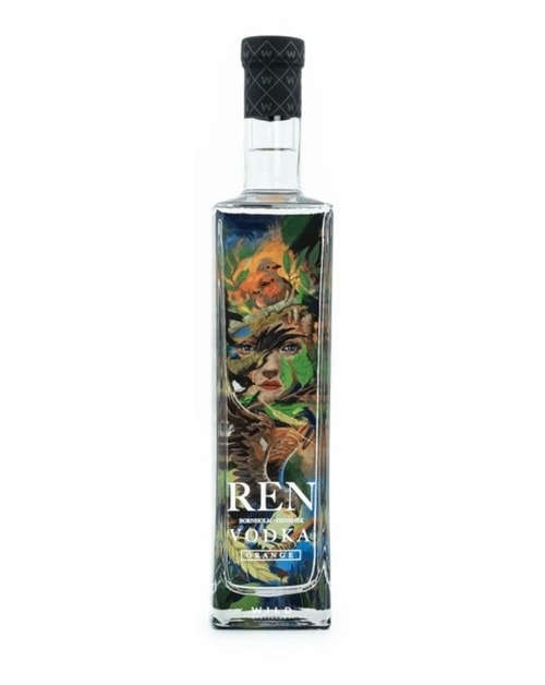 Wild Distillery REN Appelsin flaske i klart glas med orange etiketdetalje