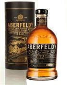 Aberfeldy 12 år Highland Single Malt Scotch Whisky flaske med guldfarvet etiket