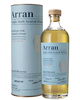 Flaske Arran Barrel Reserve Whisky med lyseblå kapsel fra Lochranza Destilleri
