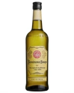 Klar flaske akvavit med gennemsigtig væske og klassisk etiket