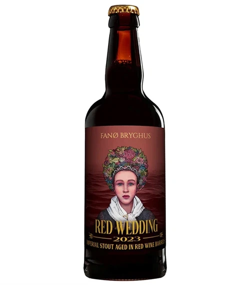 Mørk ølflaske med Red Wedding 2023 Imperial Stout fra Fanø Bryghus