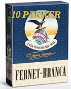 Ti pakker med tre miniatureflasker Fernet Branca stablet sammen