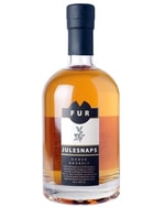Flaske med julemotiv og gylden krydret akvavit