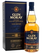Glen Moray 18 år Elgin Heritage flaske med mørk gylden whisky