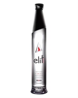 Elit Vodka flaske i klart glas med frostet hals og sølvfarvet kapsel
